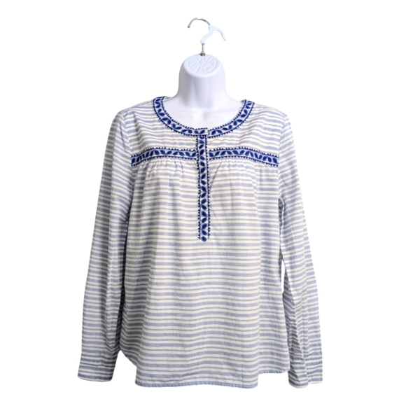 Vineyard Vines Woman Blue White Striped Long Sleeve Top Blouse Embroidery M - Picture 1 of 11